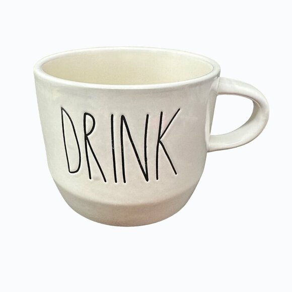 Rae Dunn DRINK Cappuccino Mug Wide Ceramic Large Coffee Cup Magenta LL Gift Whi - Picture 1 of 7